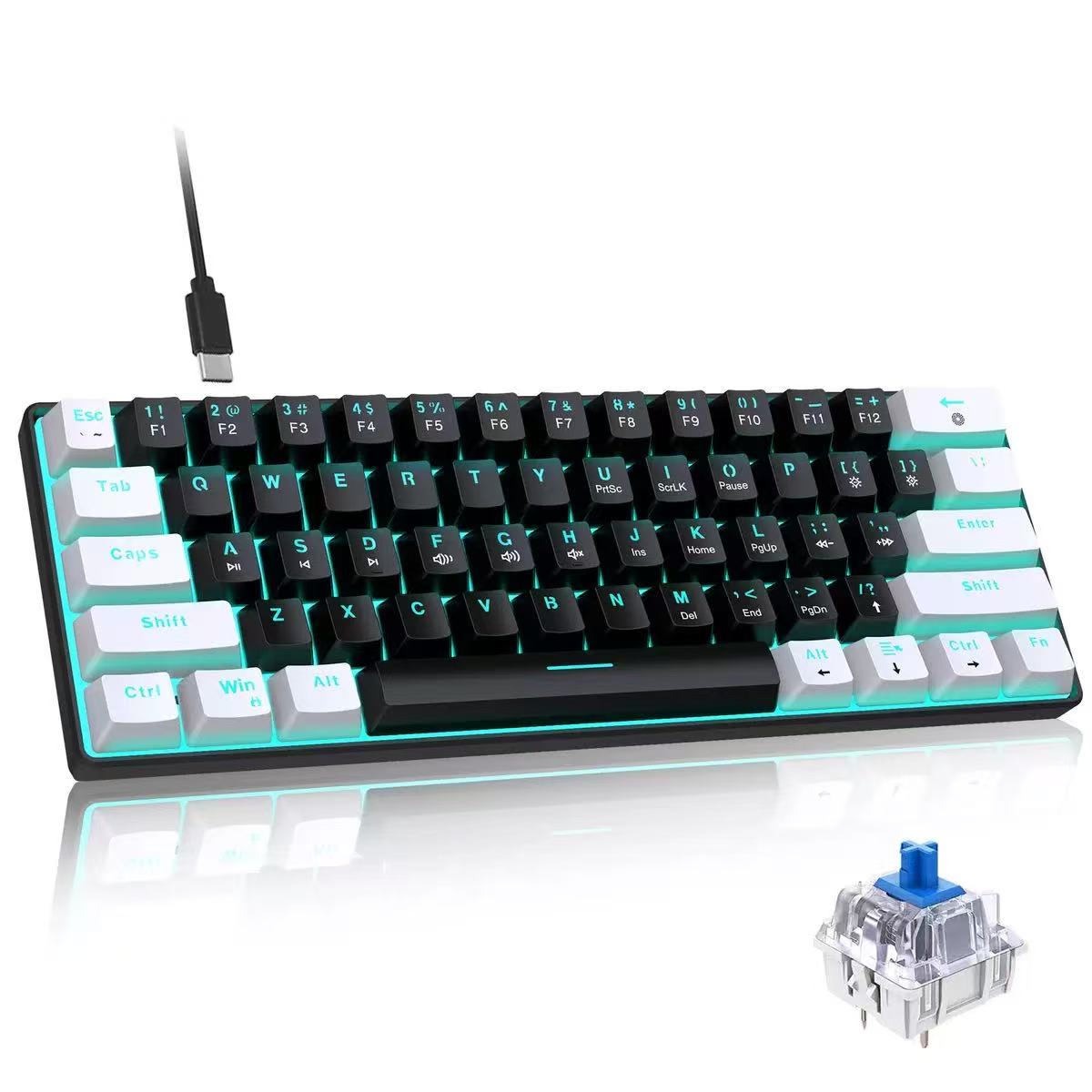 Keyboard Gaming Blue Switch - Механическая клавиатура 60%, игровая клавиатура с